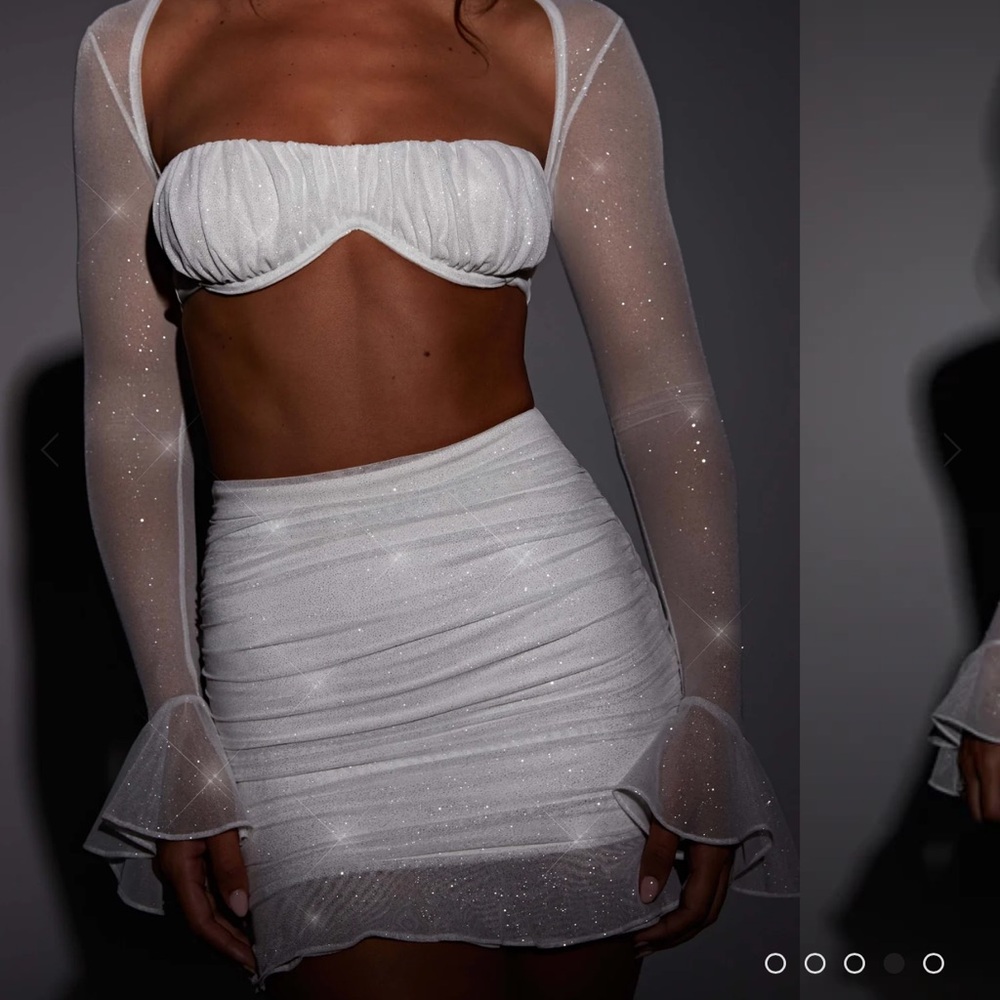 Elegant White Glitter Skirt SET